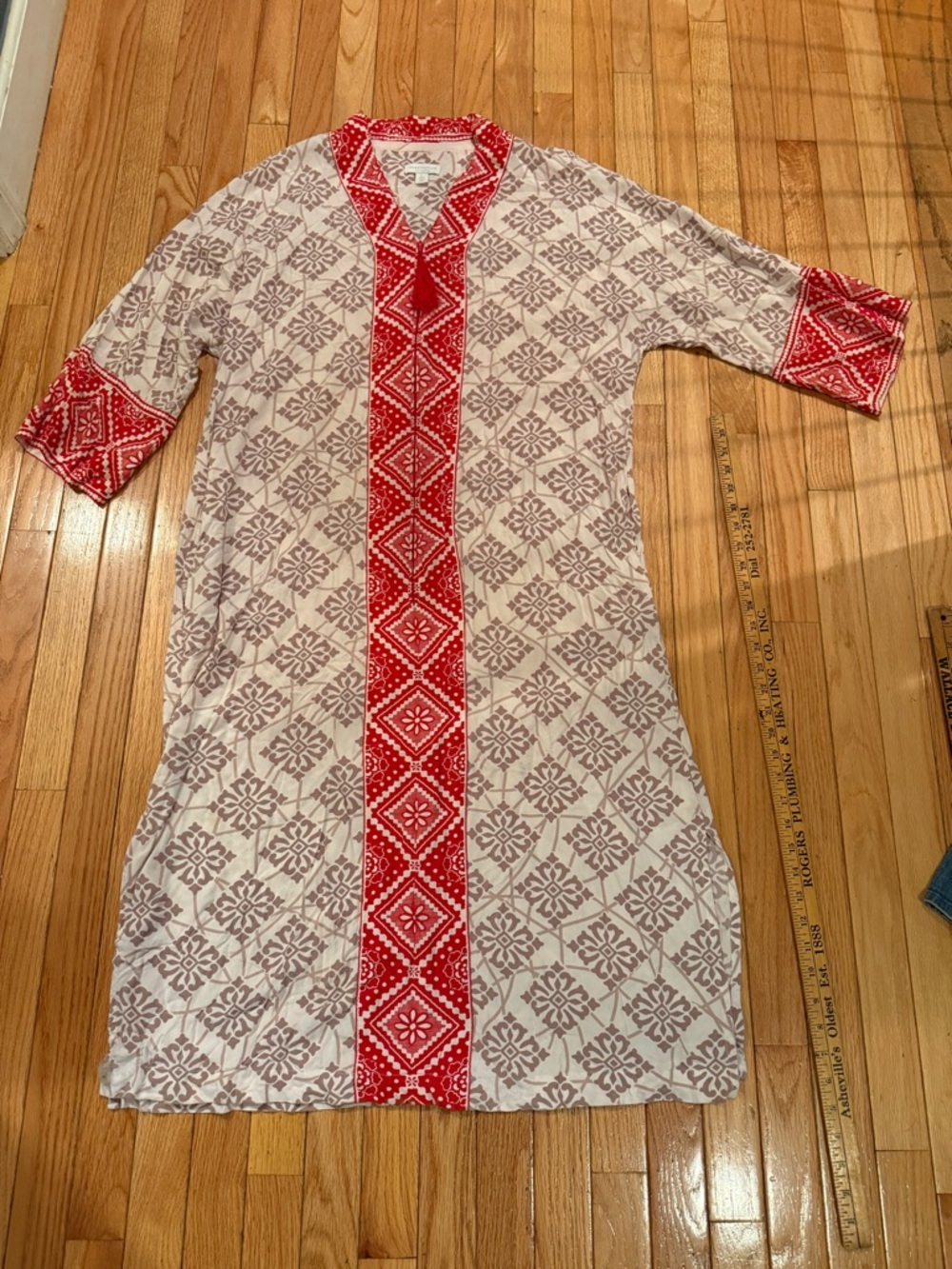 Charter Club Red & White Caftan Cover-Up Zips Size L - Picture 2 of 8